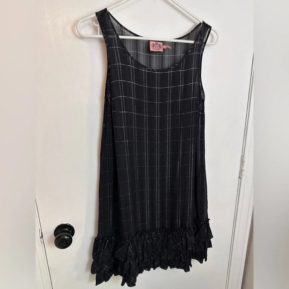 Juicy Couture Black & Silver checker Sheer Slip Cover Dress Women’s Size 0 #1439 - Picture 8 of 9